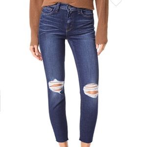 L'AGENCE Women's High Rise Distressed Skinny Jeans in Dark Blue